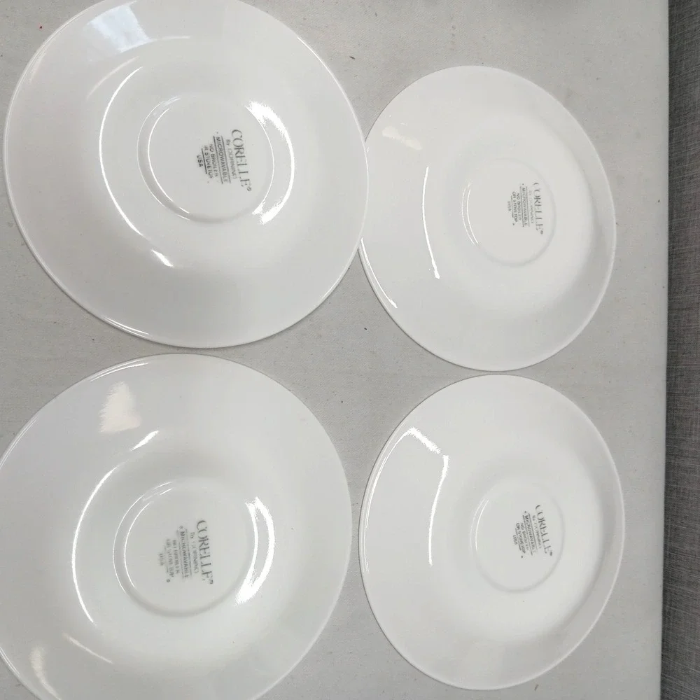 Vintage Corelle Peach Floral Cup Saucer Set‎ 4 Pink Green Stripe USA